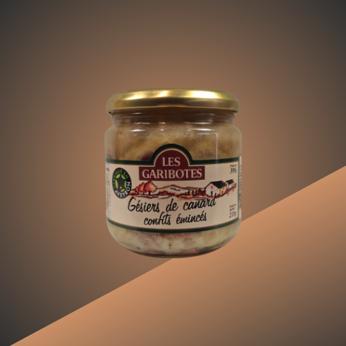 Gésiers de canard confits émincés Les Garibotes, spécialité aveyronnaise vendue à Agde par L’Étal de l’Aveyron