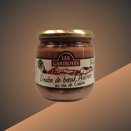 Daube de bœuf Aubrac au vin de Cahors Les Garibotes, spécialité aveyronnaise proposée par L’Étal de l’Aveyron à Agde